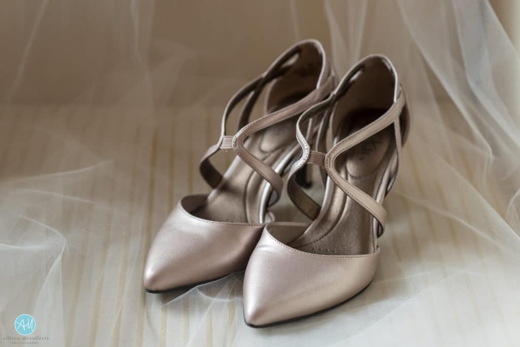 rose gold stride rite shoes for a bride