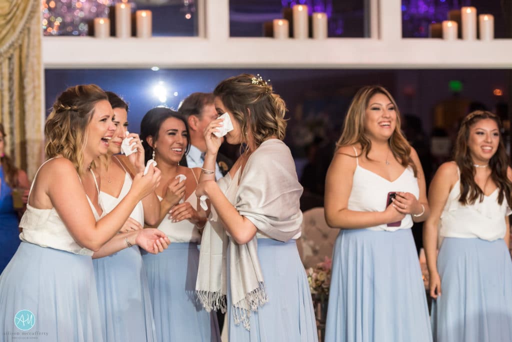 bridesmaids crying at first dance