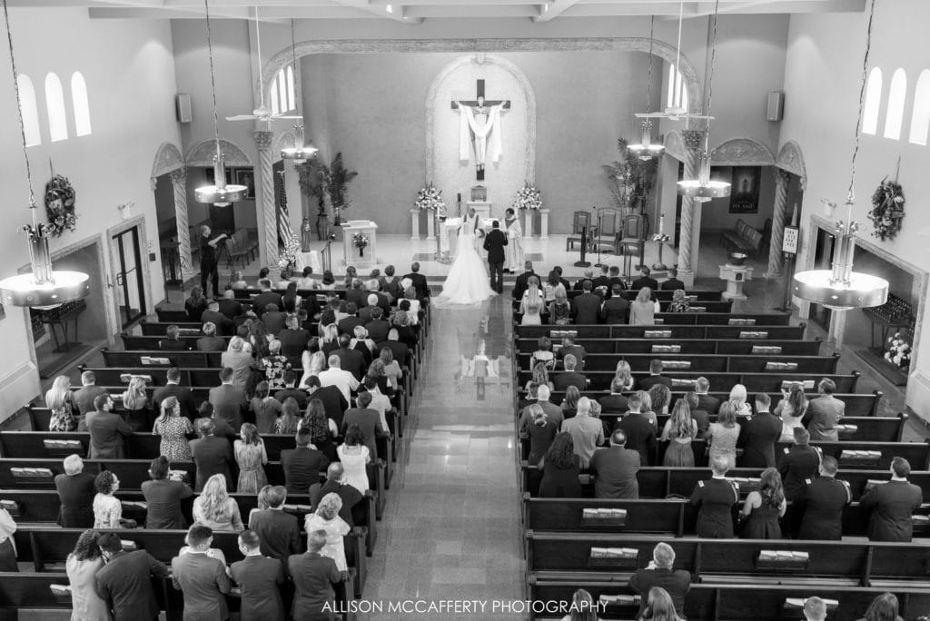 black and white photo of wedding chapel