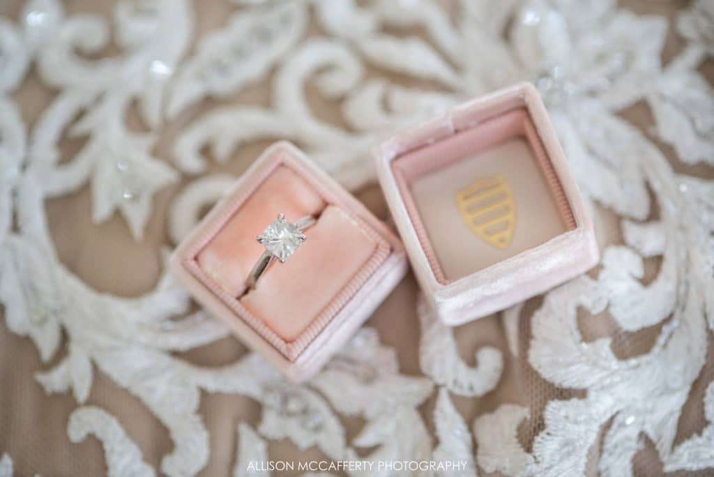 Engagement ring in a pink Mrs. ring box
