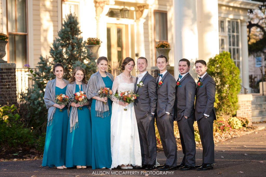 Bridal party in front of the Collingswood Grand Ballroom