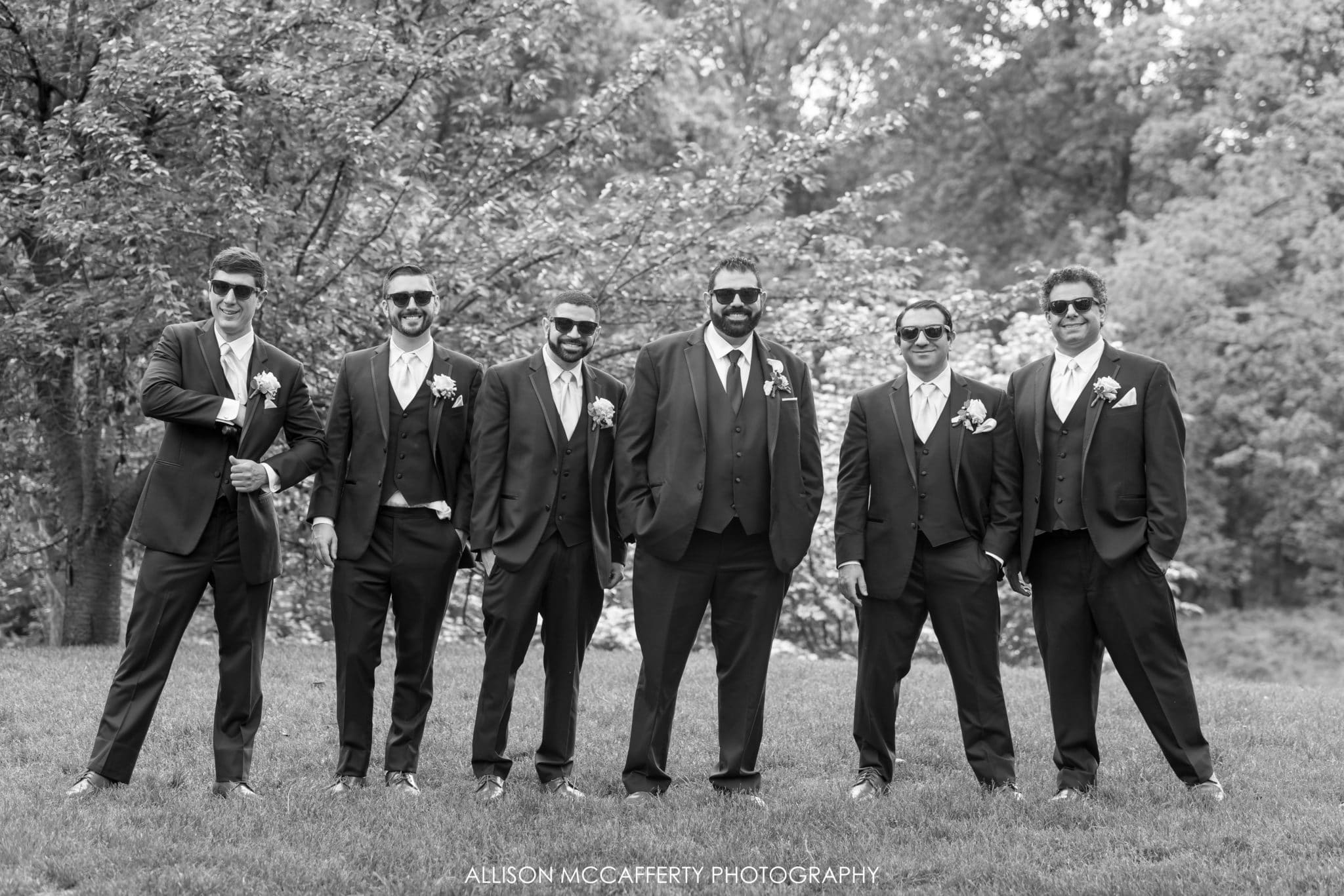 Groomsmen in black and white