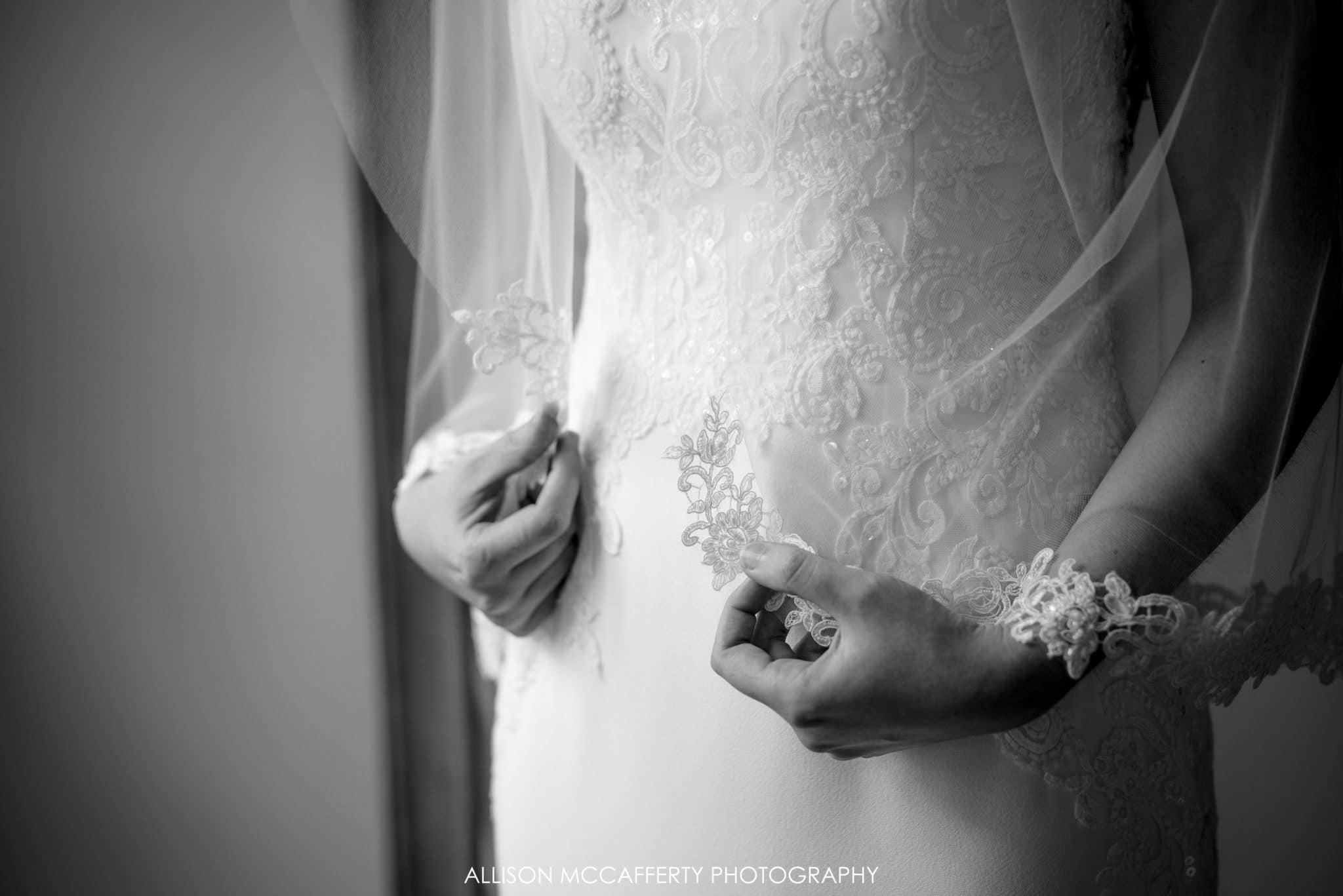 black and white photo of wedding veil