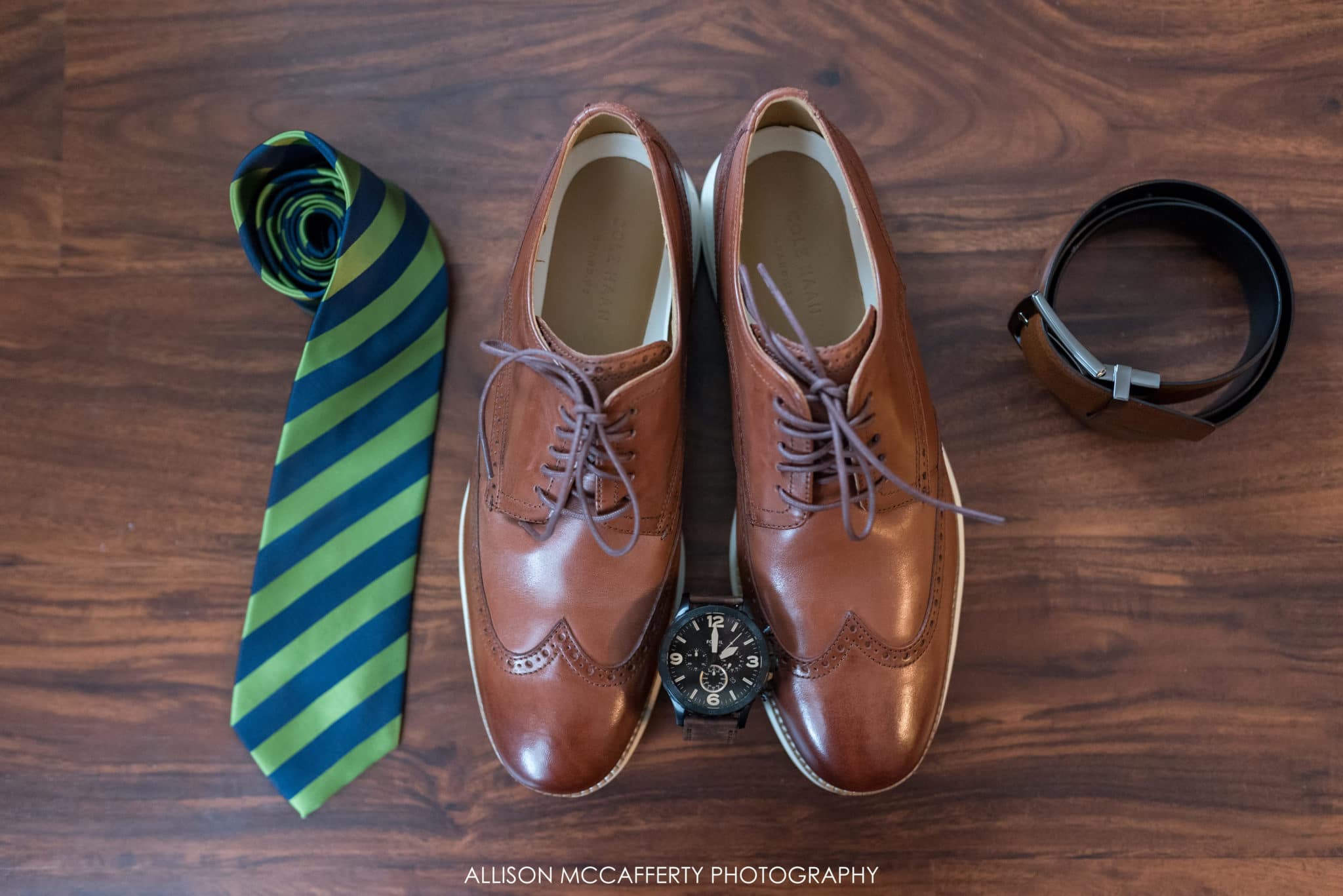 Groom prep photo of shoes and tie