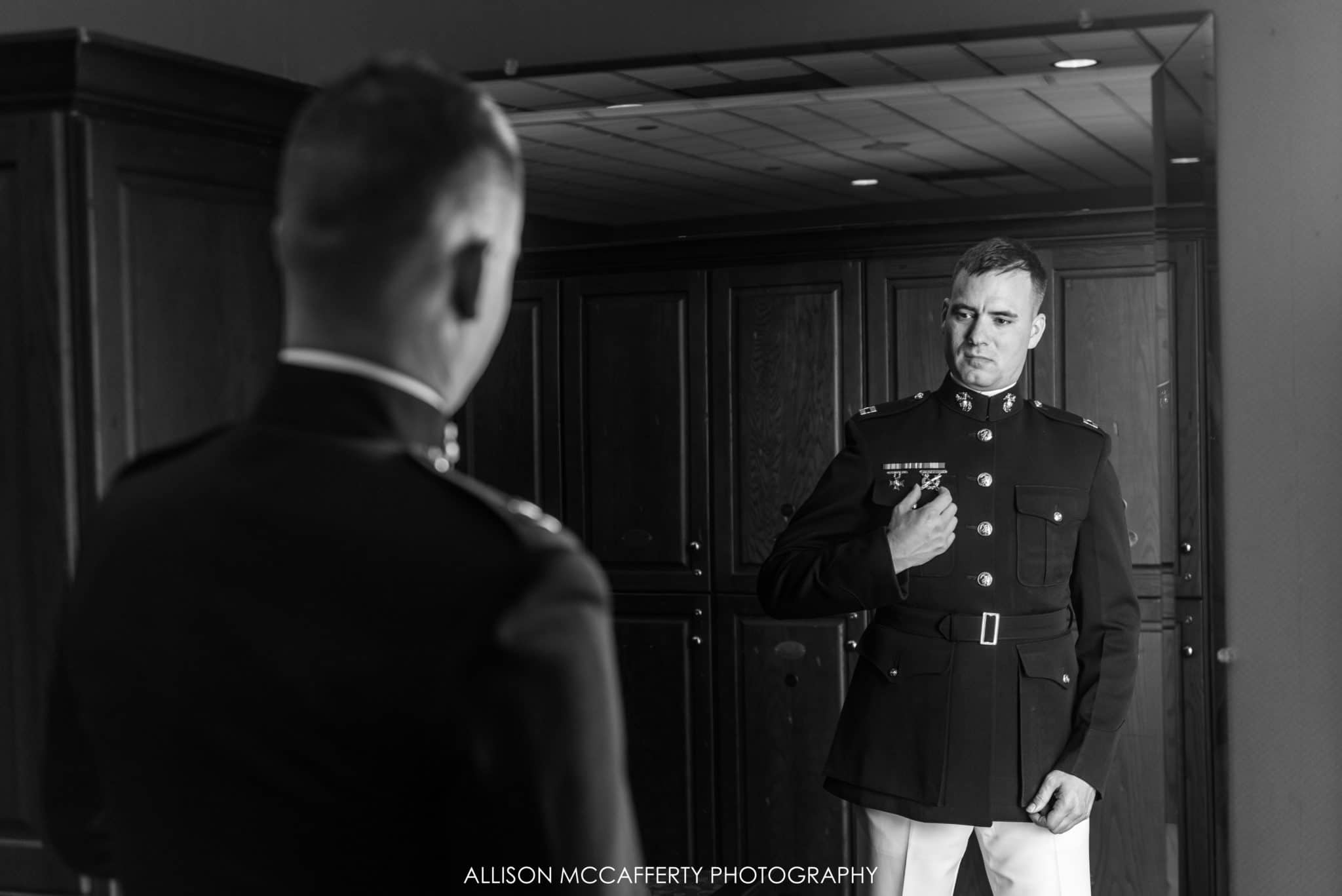 marine dressed in his uniform for wedding