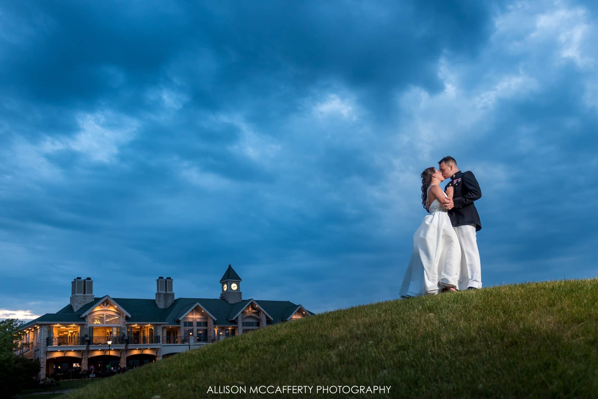 night photo behind scotland run golf course wedding