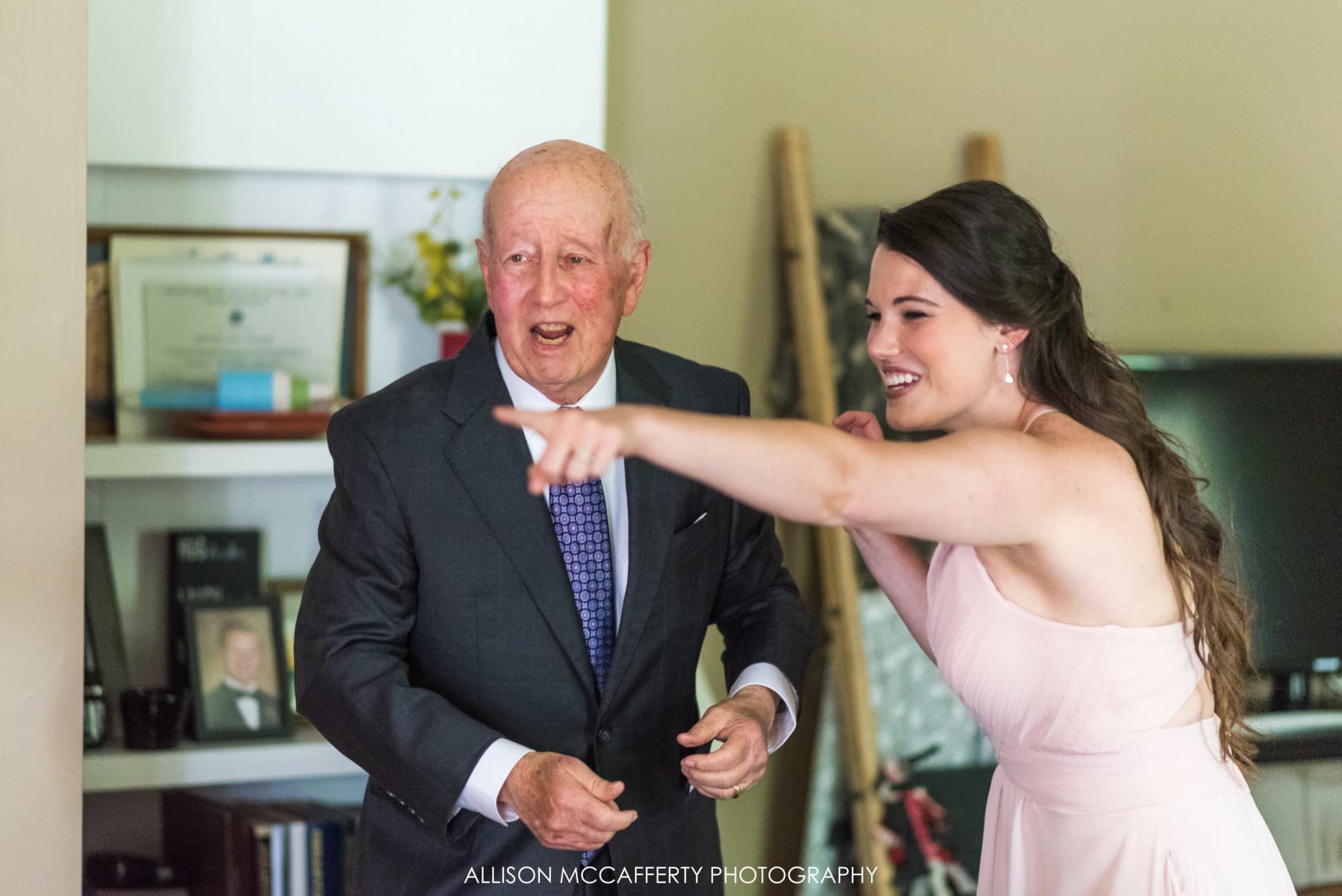Grandfather seeing grand daughter on her wedding day