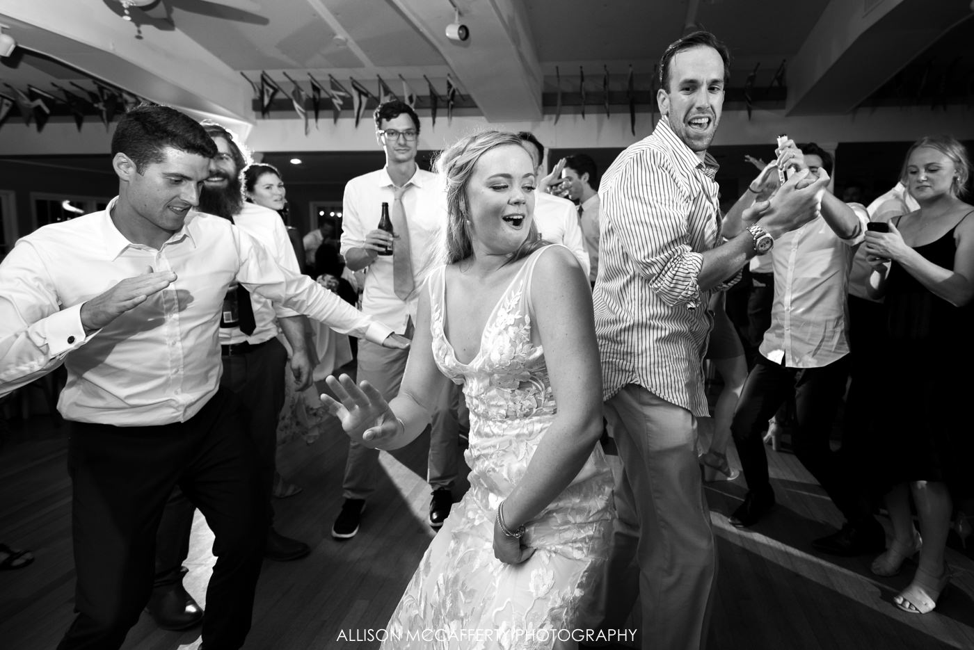 Black and white reception photos at Brant Beach Yacht Club