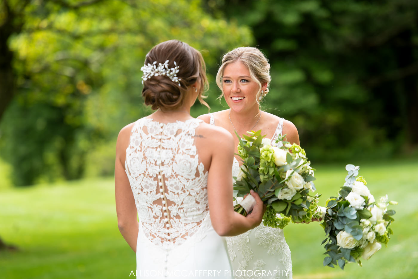 Woodcrest Country Club First Look Photos with Two Brides