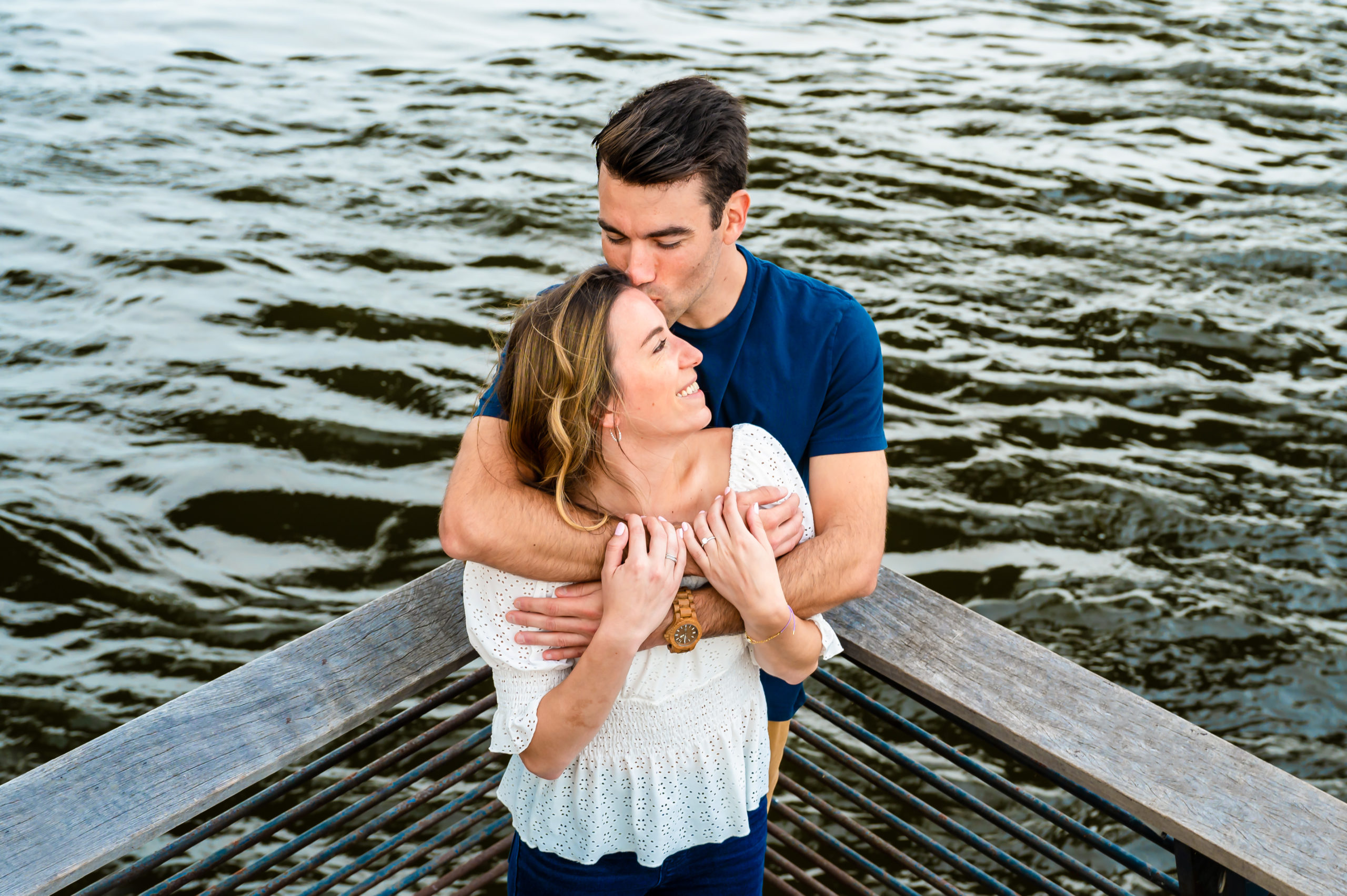 Race Street Pier Philadelphia engagement photo in front of the water