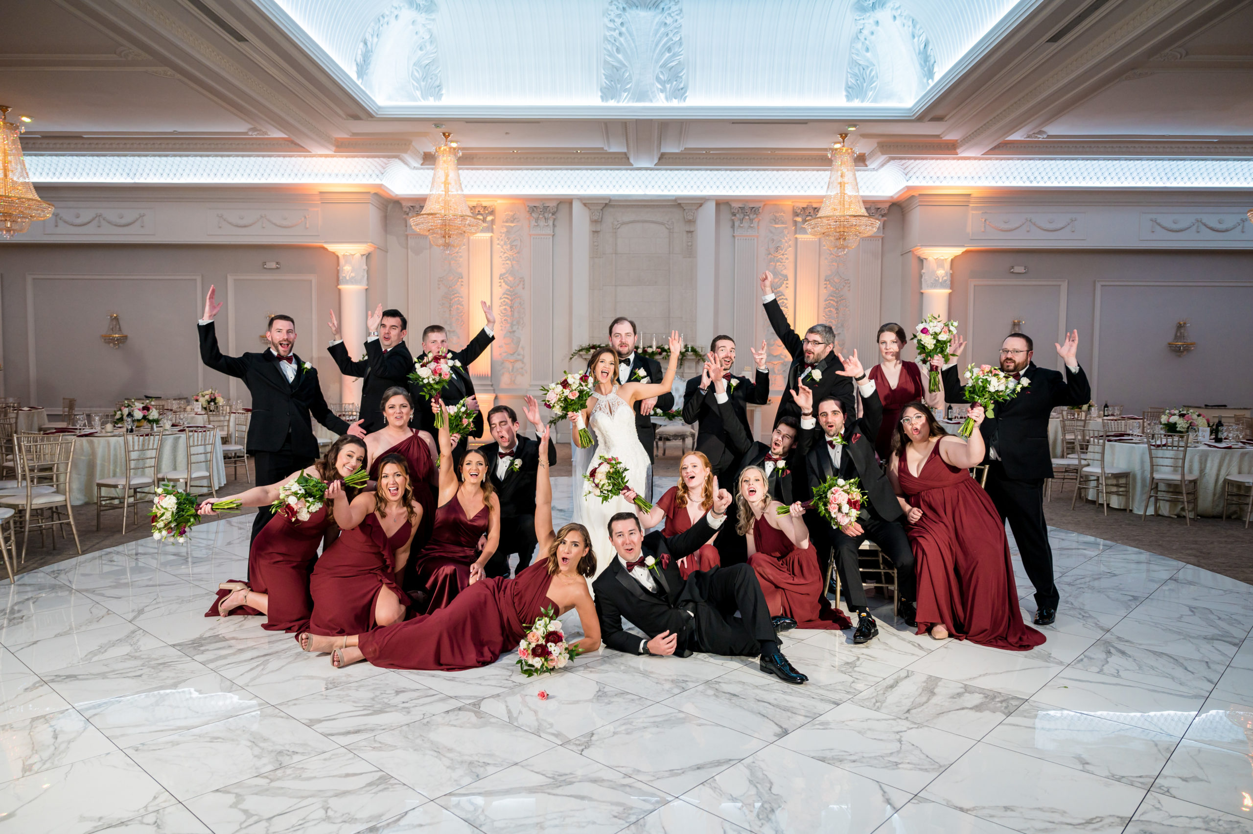 Indoor wedding party photo at Valley Regency Clifton NJ