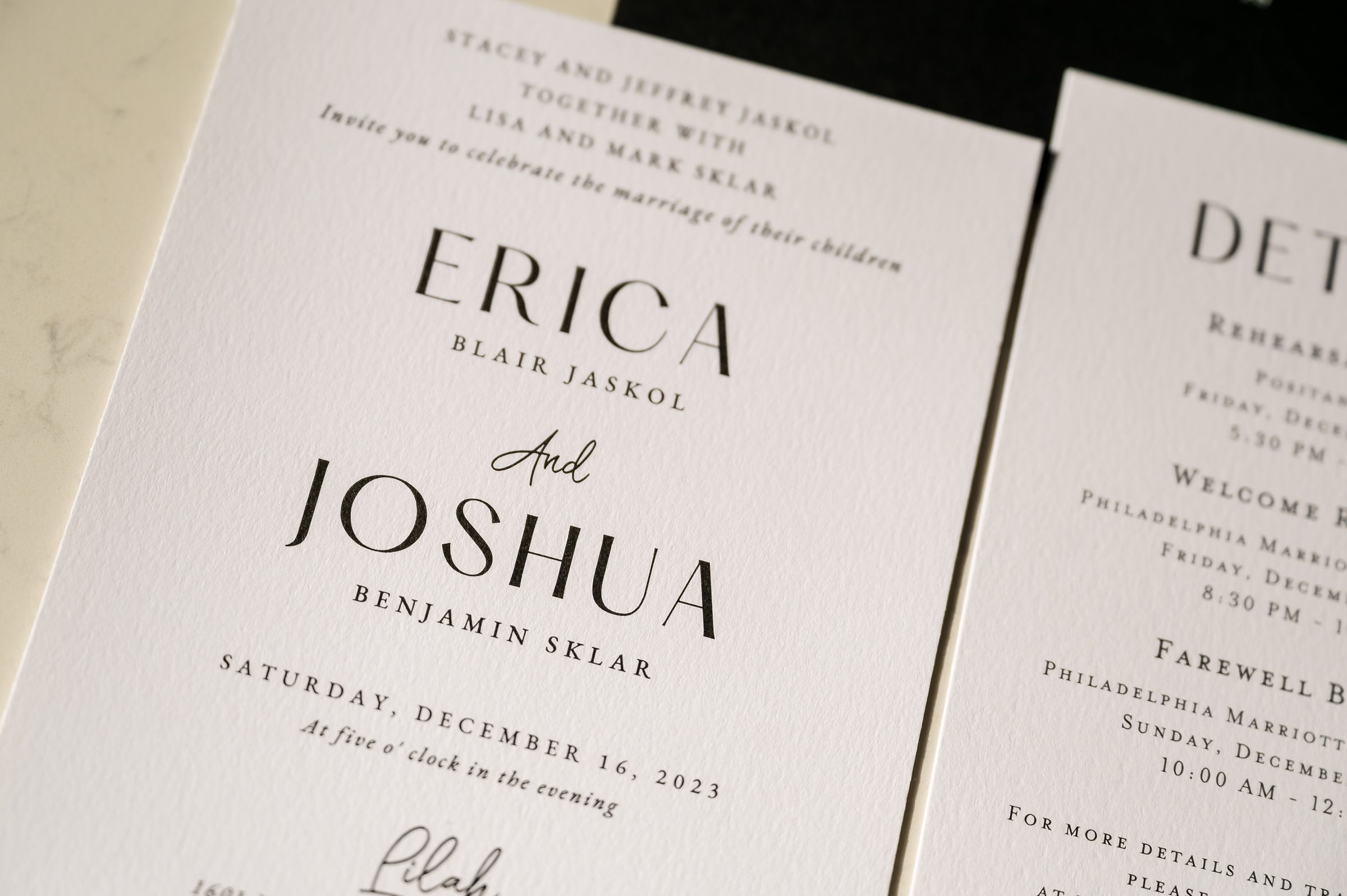 Lilah Events presents Erica and Joshua's wedding invitations.