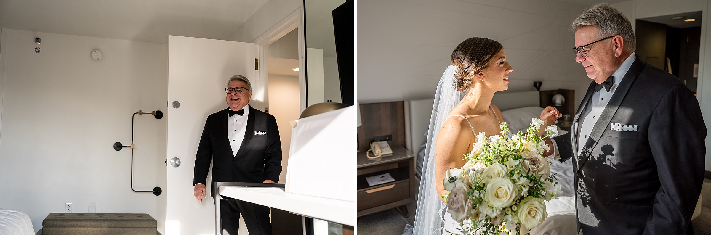 At a Lilah Events wedding, the bride and her father both don stylish tuxedos.