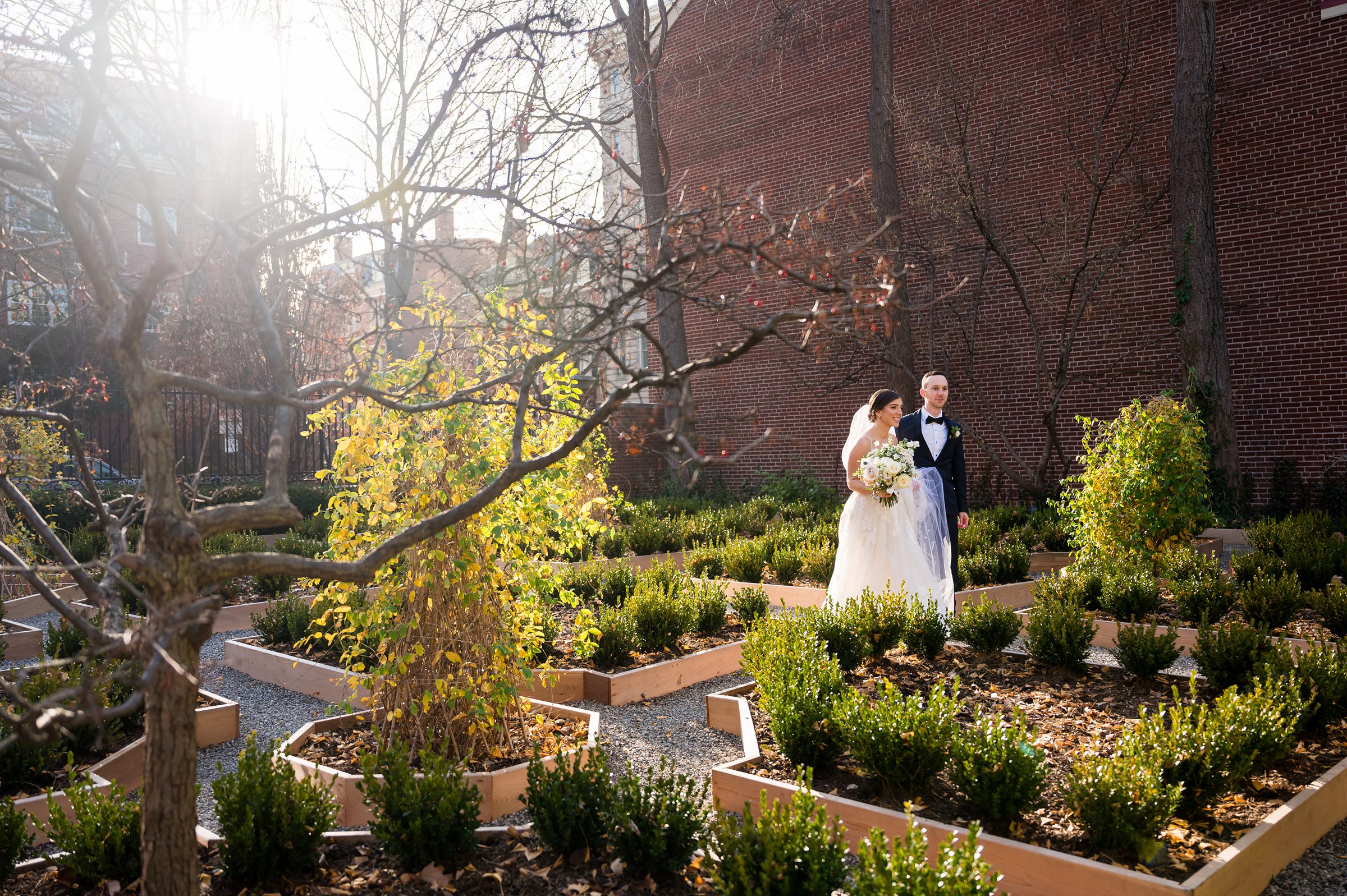 A bride and groom, Lilah Events garden wedding.