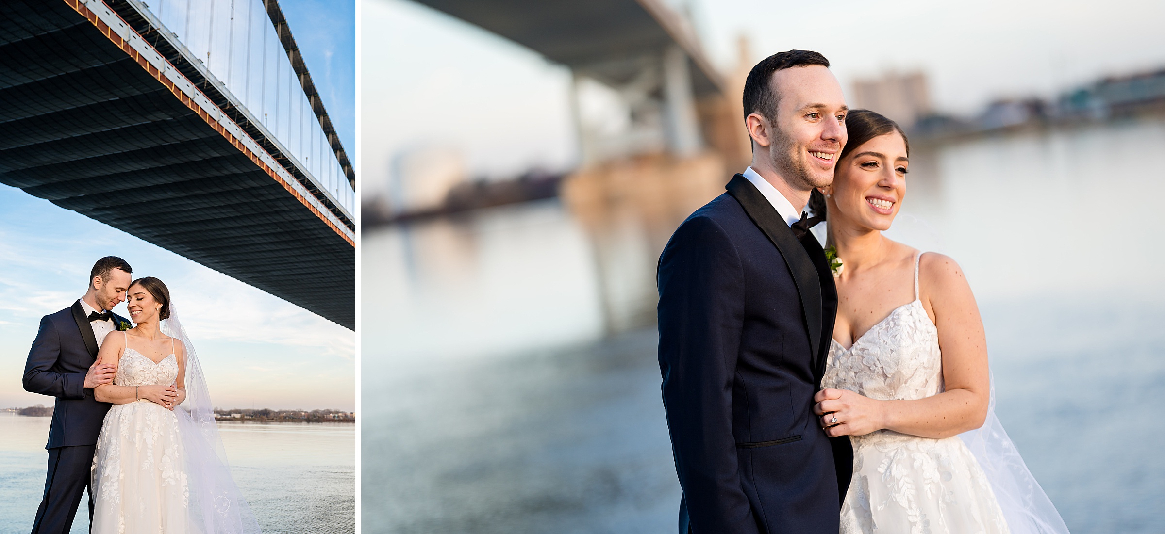 A bride and groom posing in front of a bridge at their Lilah Events wedding.