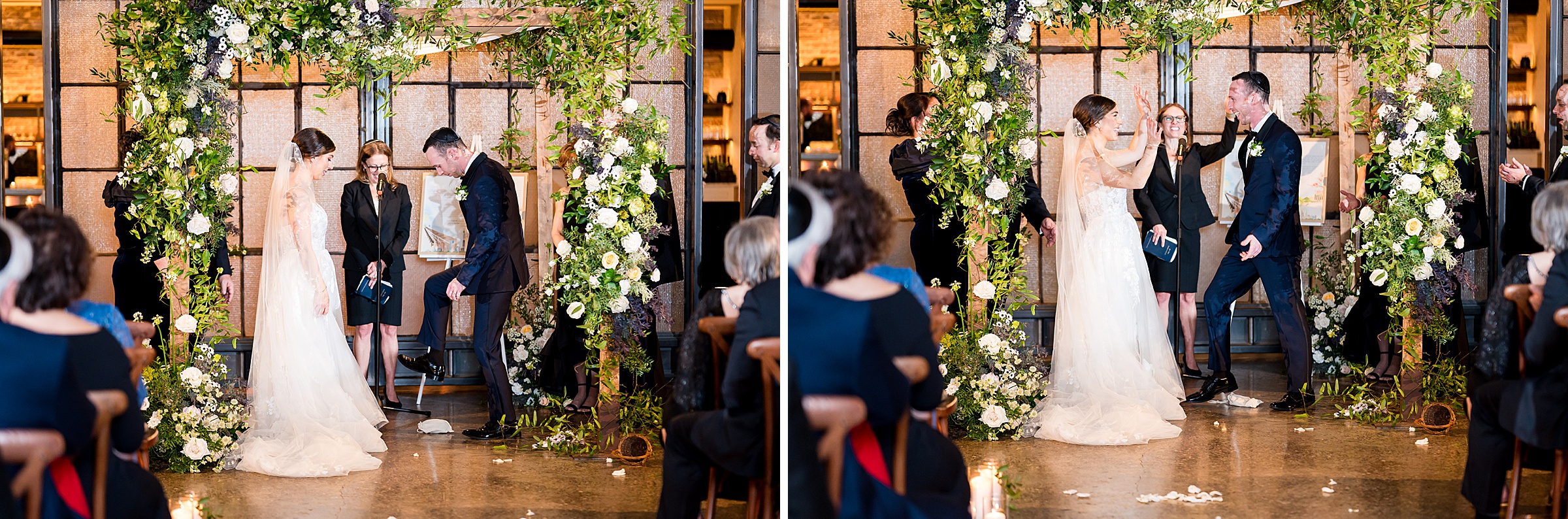 A bride and groom kissing in front of a mirror at their Lilah Events wedding.