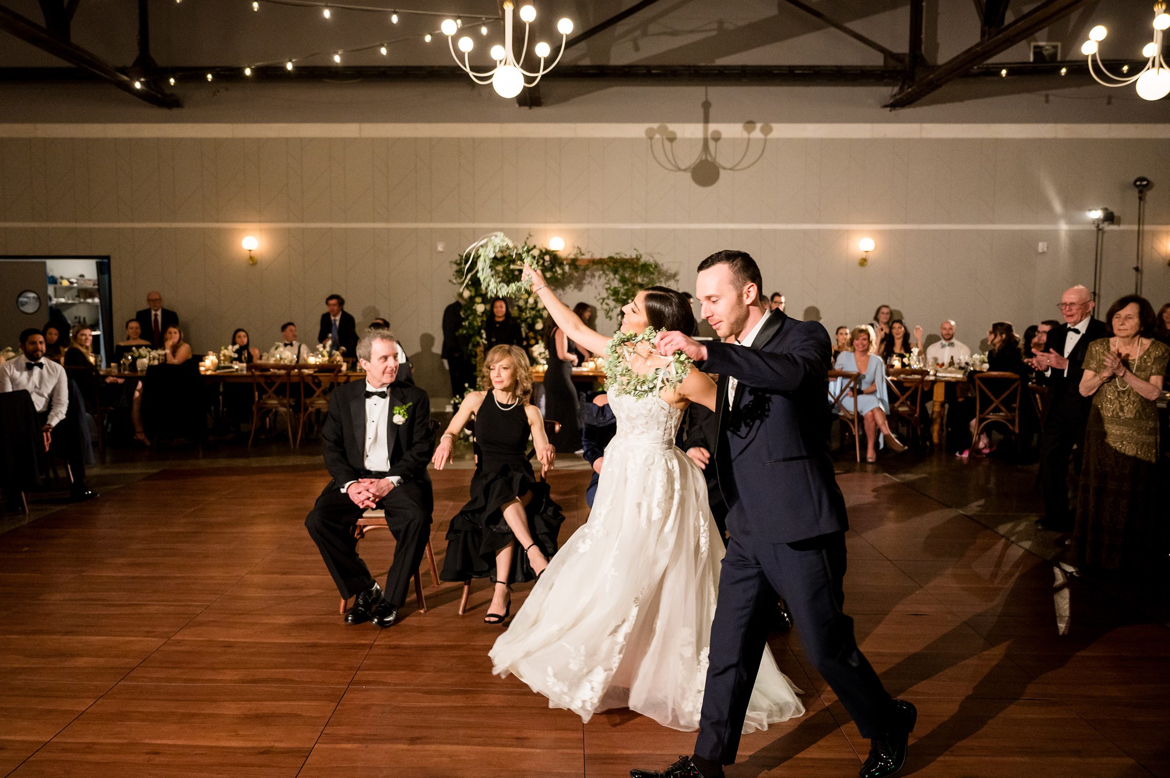 A bride and groom dancing at their Lilah Events wedding reception.