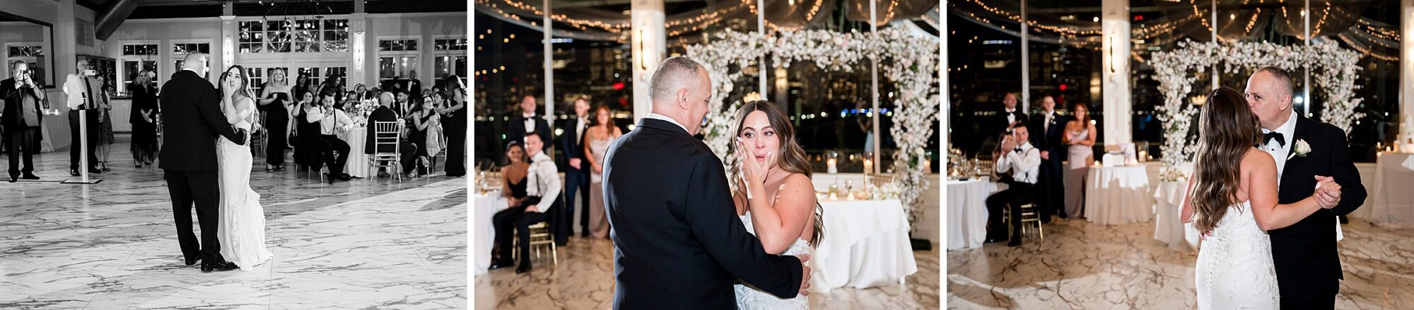 A father daughter dance at a wedding reception.